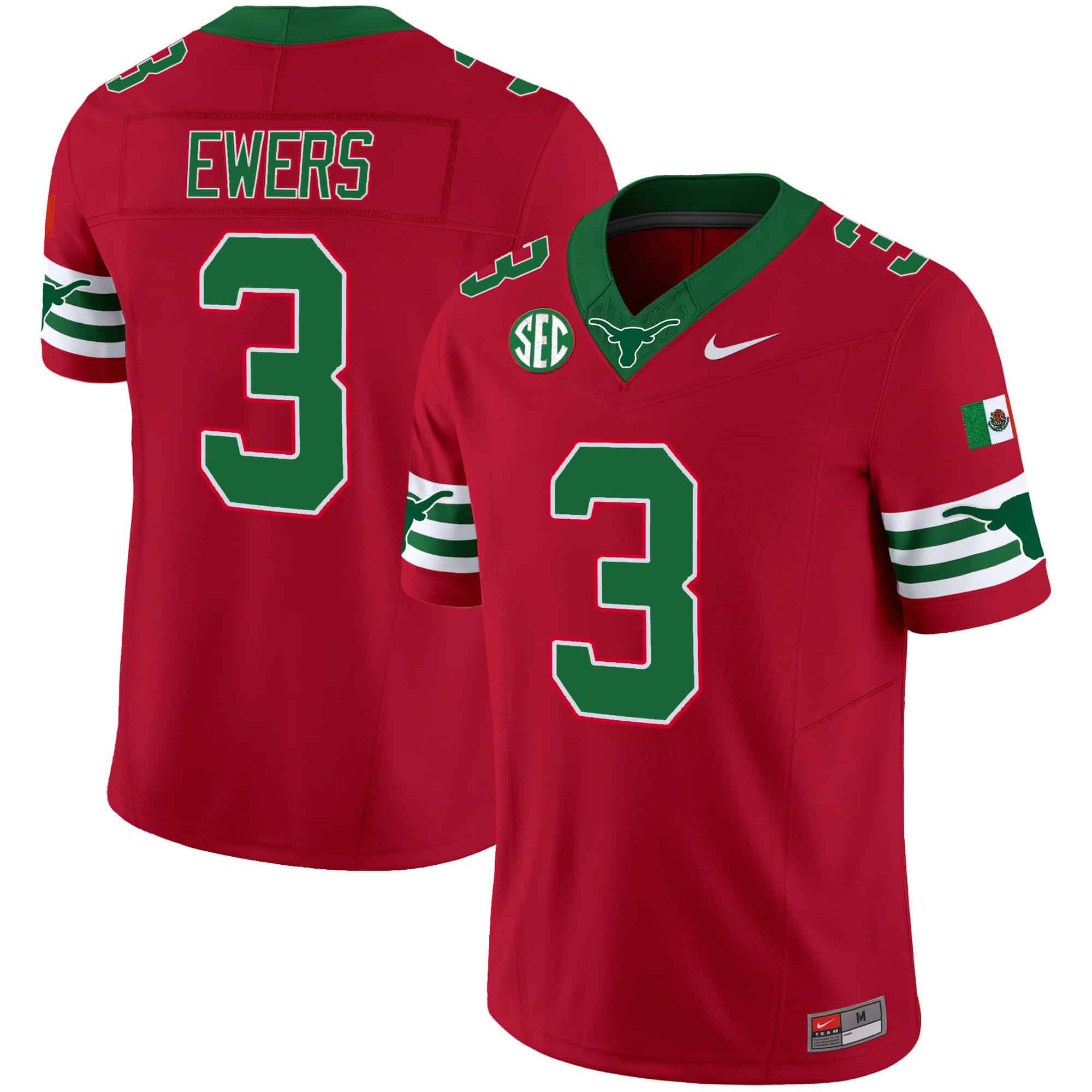 Men Texas Longhorns #3 Ewers Red 2024 Nike Mexico SEC Patch Vapor NCAA Jersey->indianapolis colts->NFL Jersey